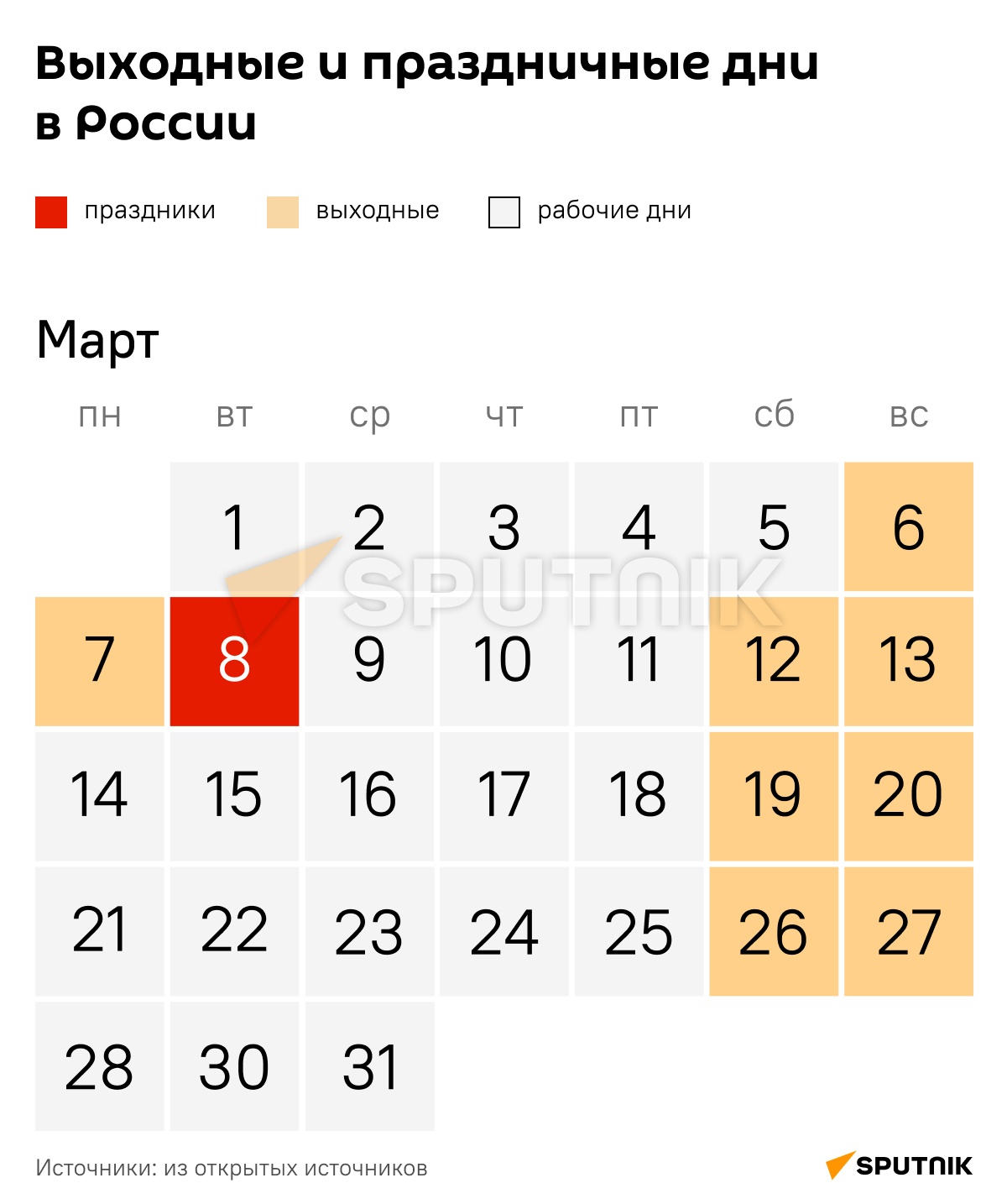 Календарь март 2022 - Sputnik Таджикистан