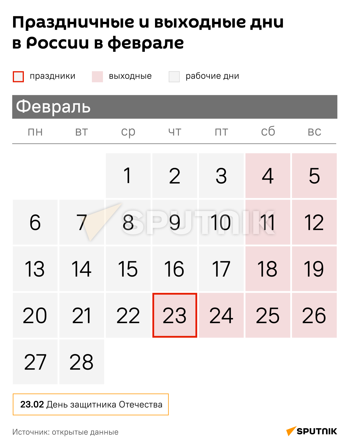 Праздничные и выходные дни  в России в феврале - Sputnik Таджикистан