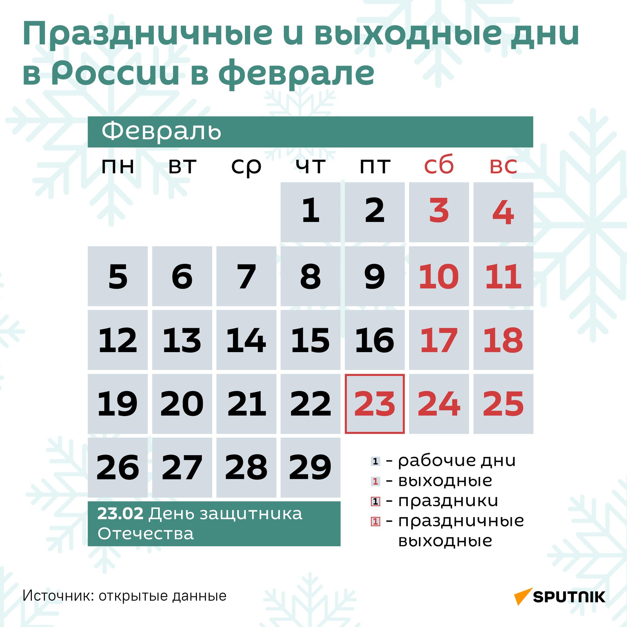 Праздничные и выходные дни в России в феврале - Sputnik Таджикистан