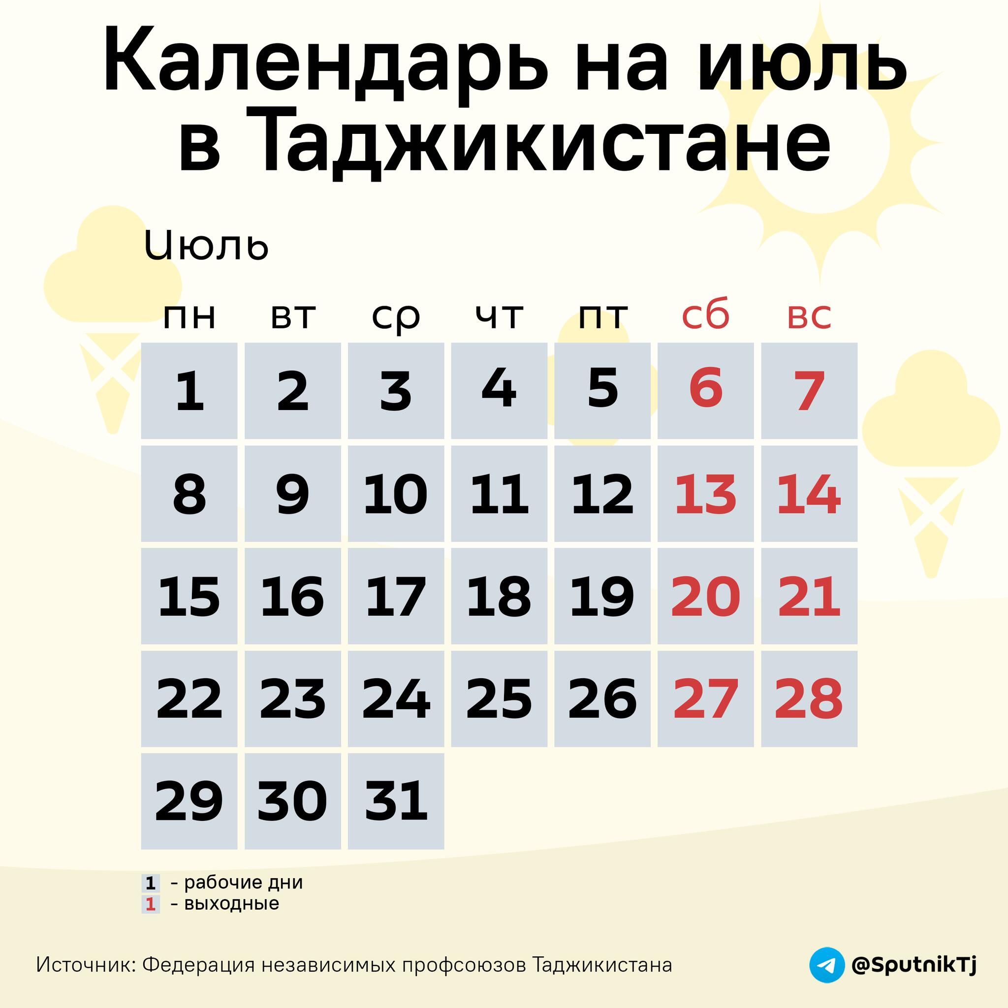 Календарь на июль в Таджикистане - Sputnik Таджикистан