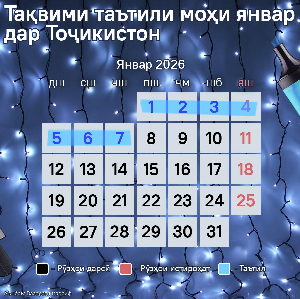 Тақвими таътили моҳи январ дар Тоҷикистон - Sputnik Тоҷикистон