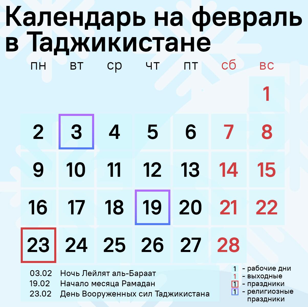 Календарь на февраль в Таджикистане - Sputnik Таджикистан