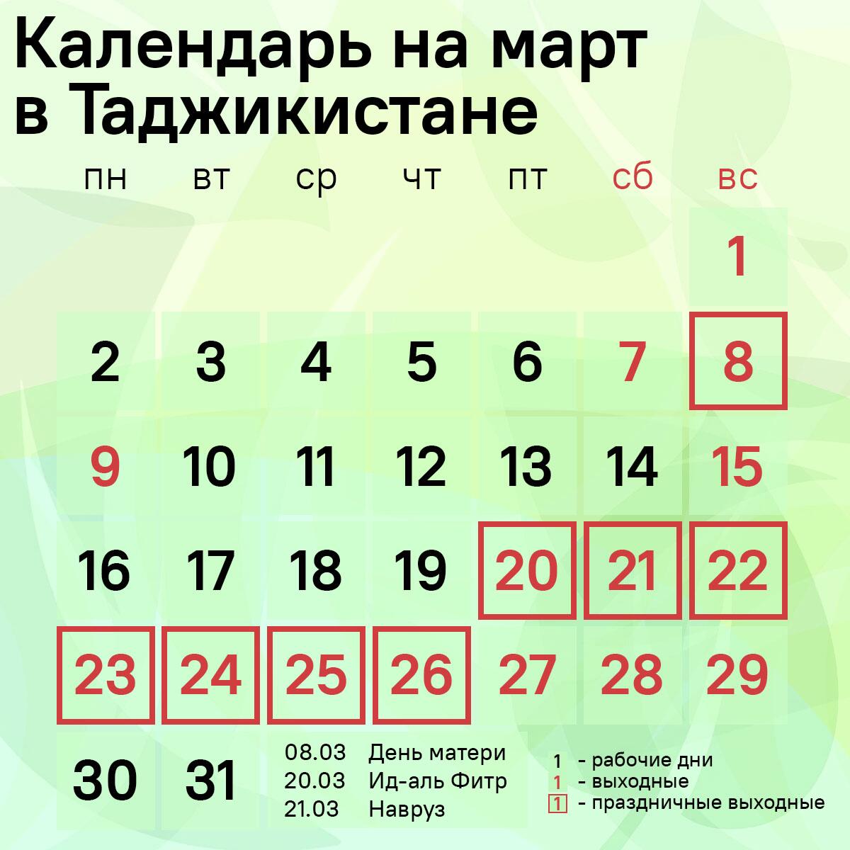 Календарь на март в Таджикистане - Sputnik Таджикистан