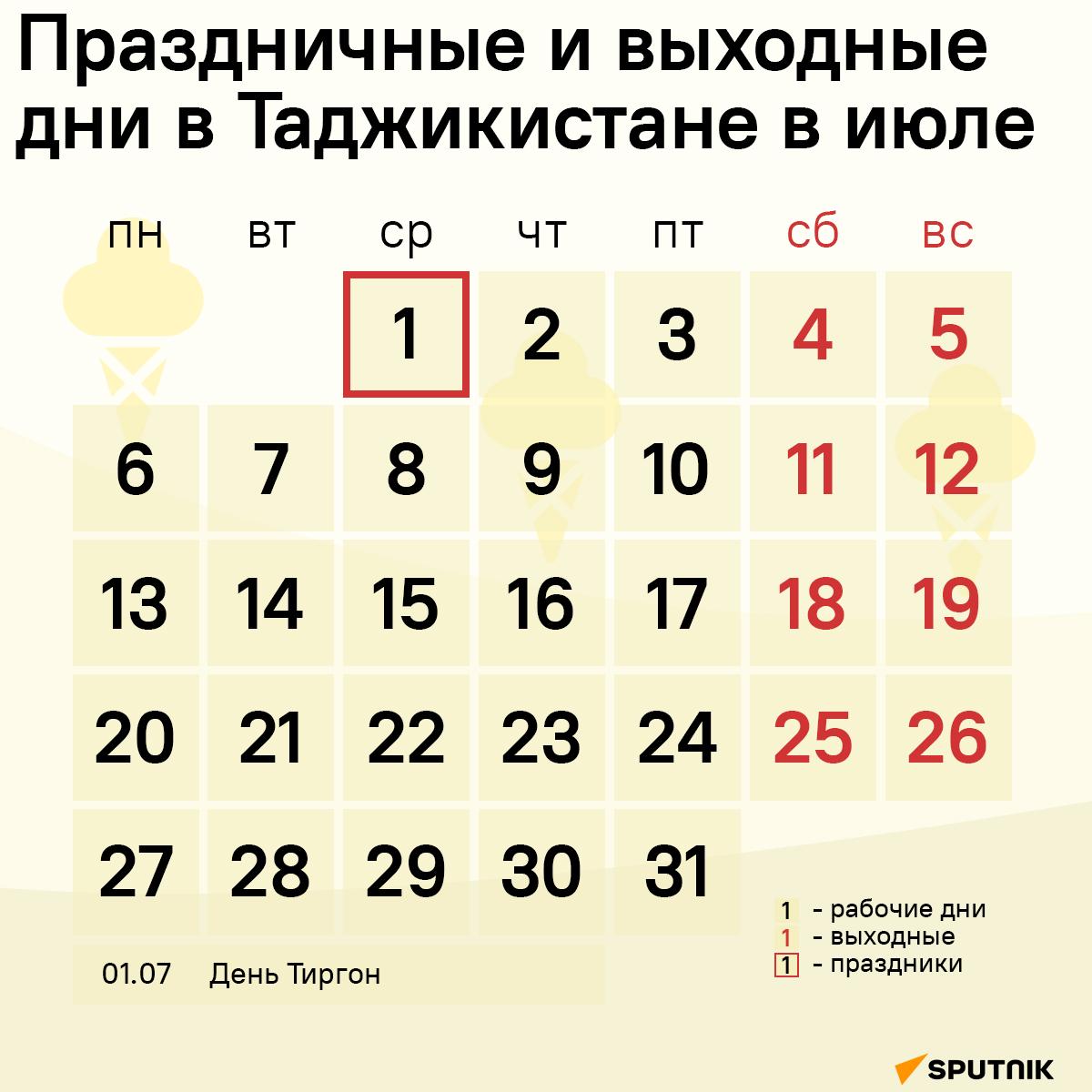 Праздничные и выходные дни в Таджикистане в июле - Sputnik Таджикистан