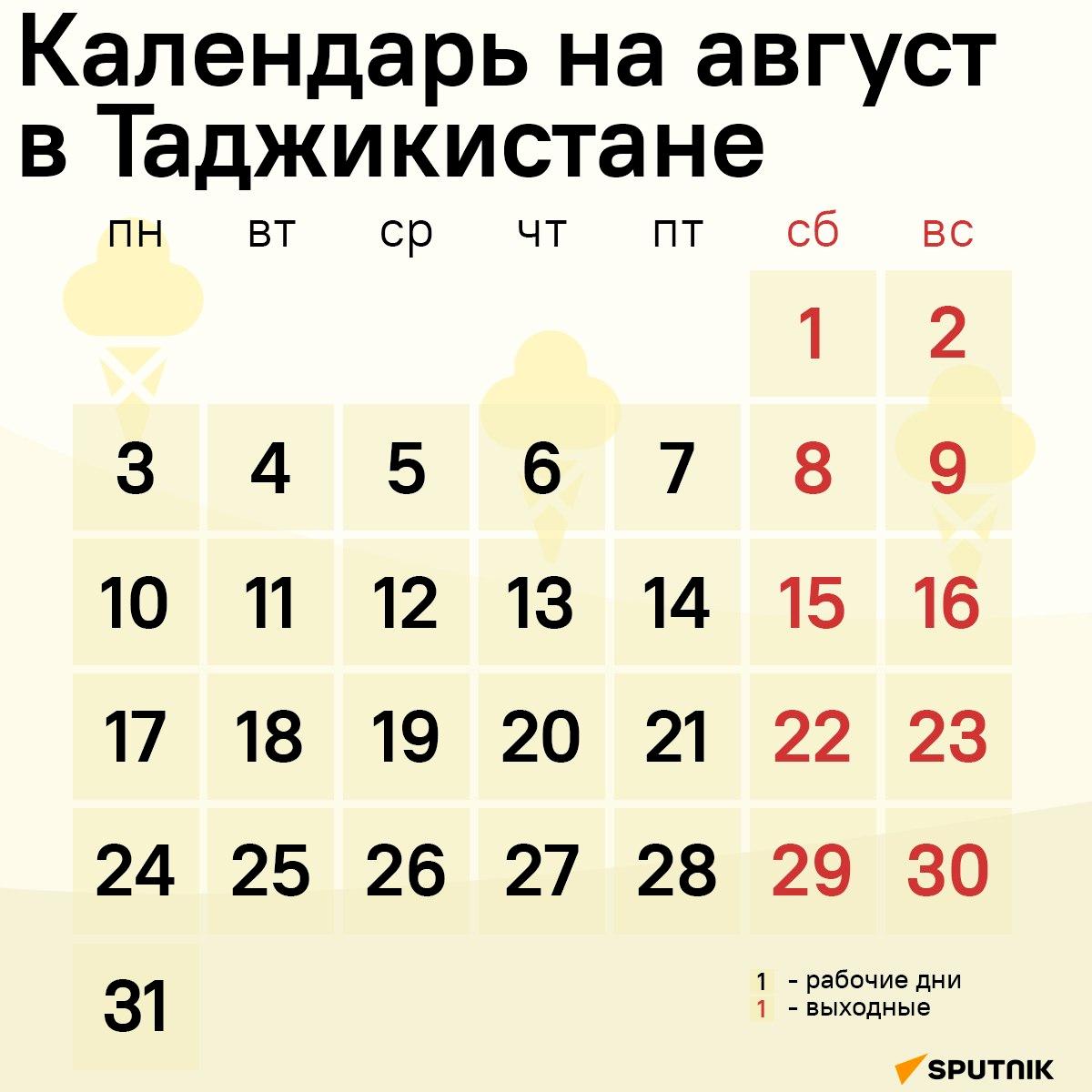 Календарь на август в Таджикистане - Sputnik Таджикистан