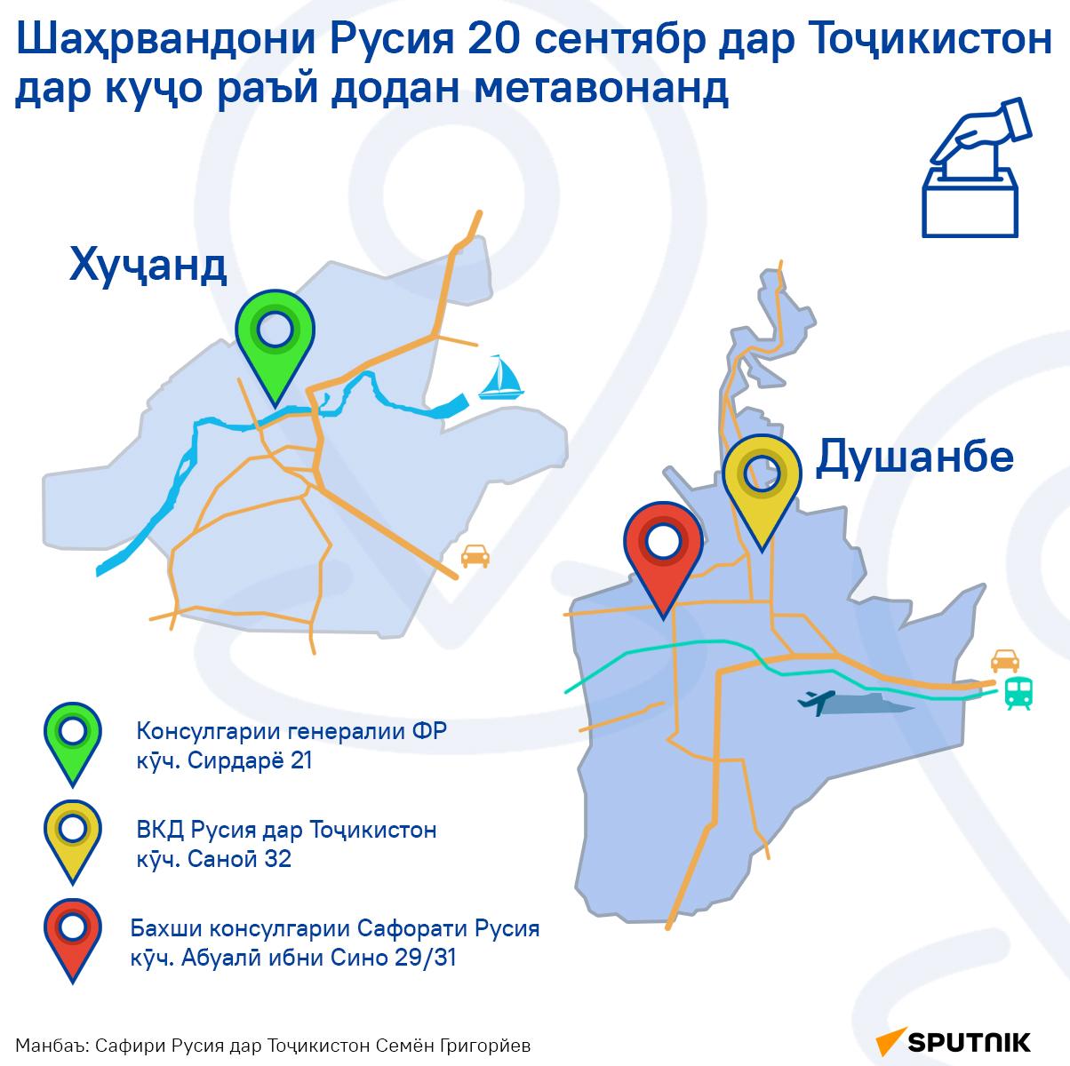 Шаҳрвандони Русия 20 сентябр дар Тоҷикистон дар куҷо раъй додан метавонанд - Sputnik Тоҷикистон