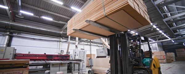 Погрузчик с древесными блоками, архивное фото - Sputnik Тоҷикистон