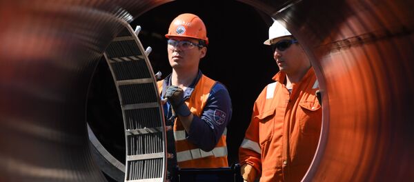 Рабочие на участке строительства газопровода Северный поток-2 в Ленинградской области - Sputnik Таджикистан