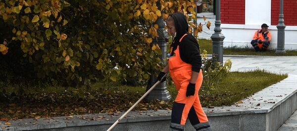 Женщина убирает опавшие с деревьев - Sputnik Тоҷикистон