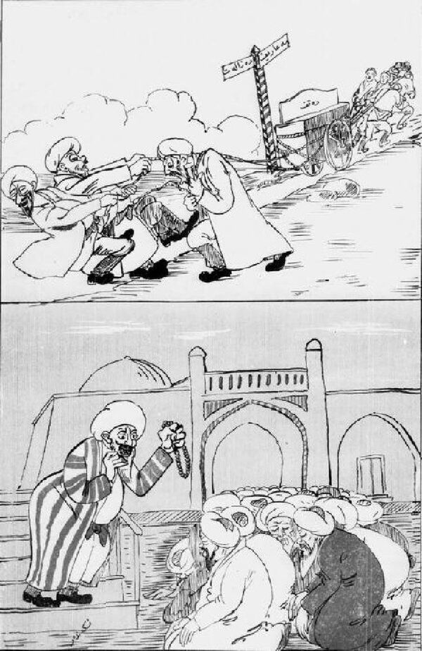 Карикатура из журнала Муштум , 1923 год. Карикатура из журнала Муштум , 1923 год. - Sputnik Таджикистан