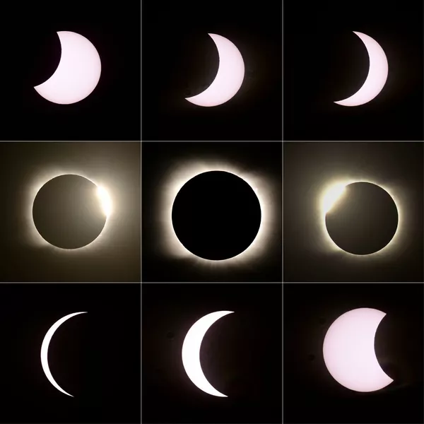 Фотографии фаз солнечного затмения на одном изображении Фотографии фаз солнечного затмения на одном изображении - Sputnik Тоҷикистон