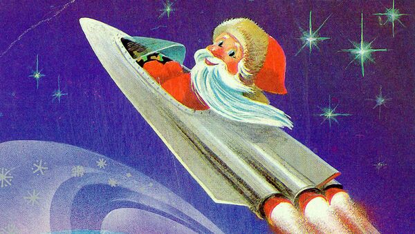 Новогодняя открытка Дед Мороз на ракете - Sputnik Таджикистан