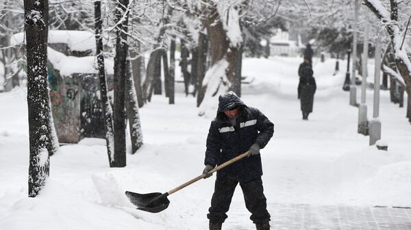 Дворник убирает снег - Sputnik Таджикистан