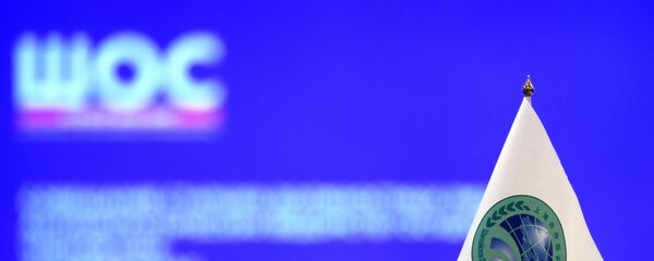 Флажок с логотипом Шанхайской организации сотрудничества (ШОС) - Sputnik Таджикистан