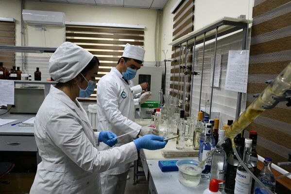 Работники лаборатории Таджикстандарта во время проверки продукции - Sputnik Таджикистан