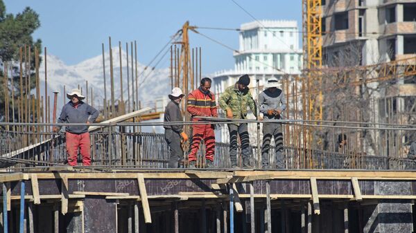 Строители на стройке нового дома  - Sputnik Таджикистан