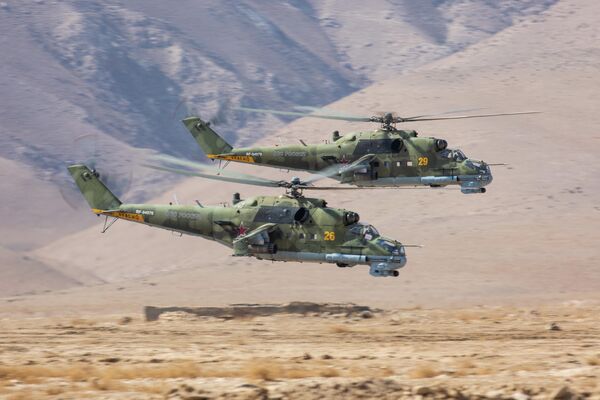 Координаты целей были переданы российским и таджикистанским экипажам ударных вертолетов Ми-24. - Sputnik Таджикистан