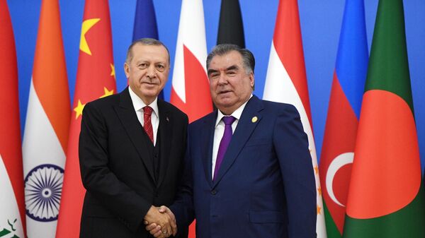 Президент Таджикистана Эмомали Рахмон и президент Турции Реджеп Тайип Эрдоган - Sputnik Тоҷикистон