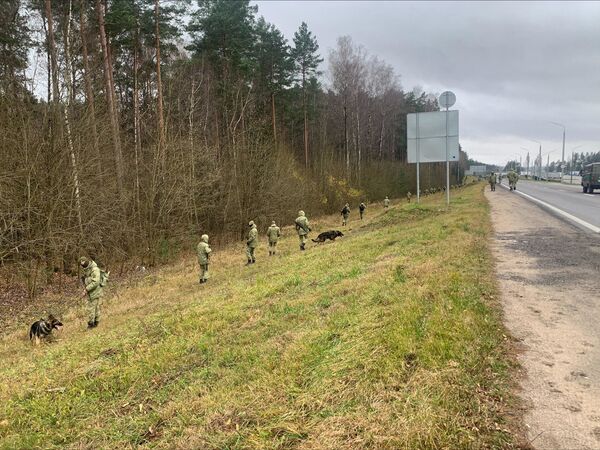 Польские военные применяют перцовый спрей против неизвестных, которые режут колючую проволоку с белорусской стороны границы. - Sputnik Таджикистан
