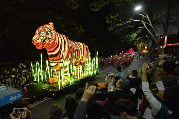 Гигантская инсталляция тигра на улицах Сиднея в честь столетнего юбилея зоопарка &quot;Таронга&quot;. - Sputnik Таджикистан