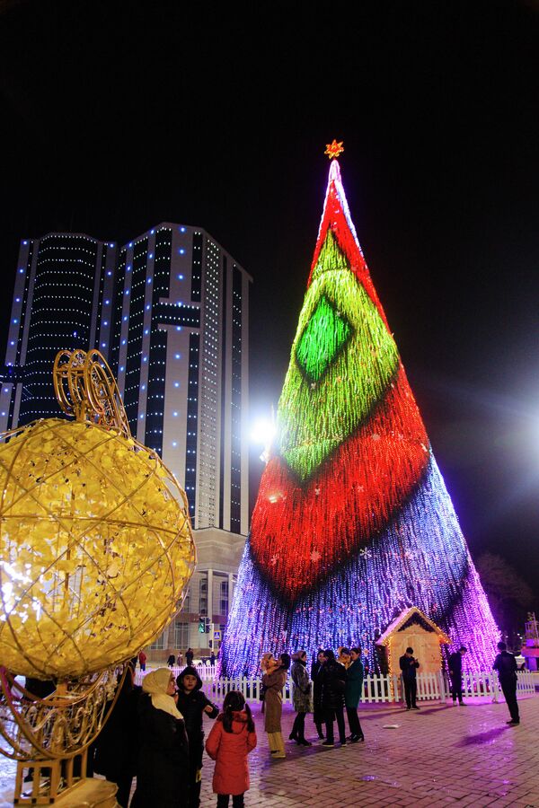 Жители Душанбе сразу собрались полюбоваться на новогоднюю красавицу и, конечно, сфотографироваться. - Sputnik Таджикистан