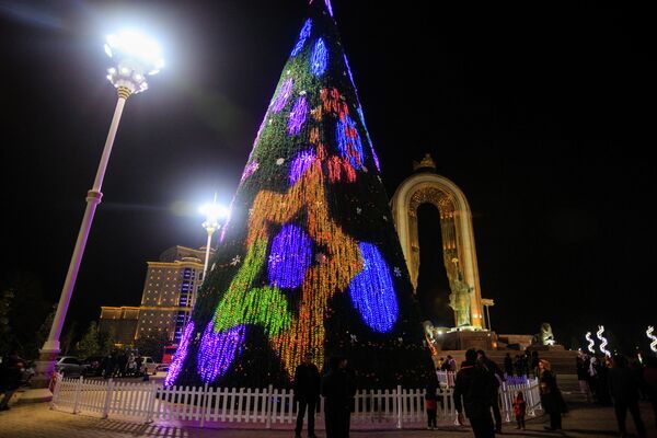 На дереве поместили медиафасад из 200 тысяч светодиодных ламп. - Sputnik Таджикистан