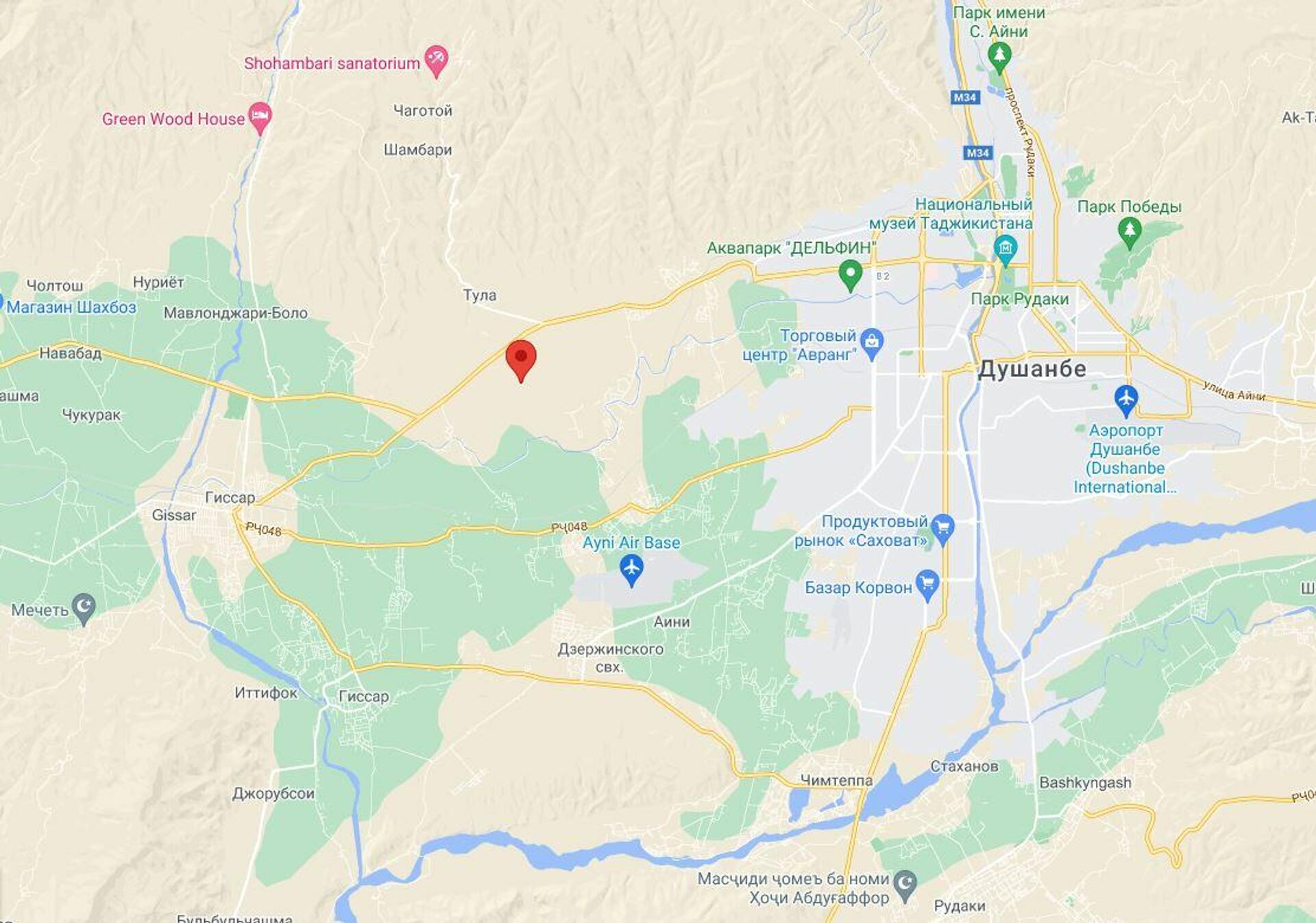 Местоположение ЗРК С-125 Печора-2М возле Душанбе. Скриншот Google Карты - Sputnik Таджикистан, 1920, 10.12.2021