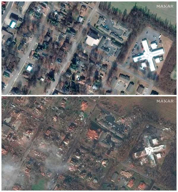 Фотографии домов до и после прохождения торнадо по территории штата Кентукки в США Фотографии домов до и после прохождения торнадо по территории штата Кентукки в США