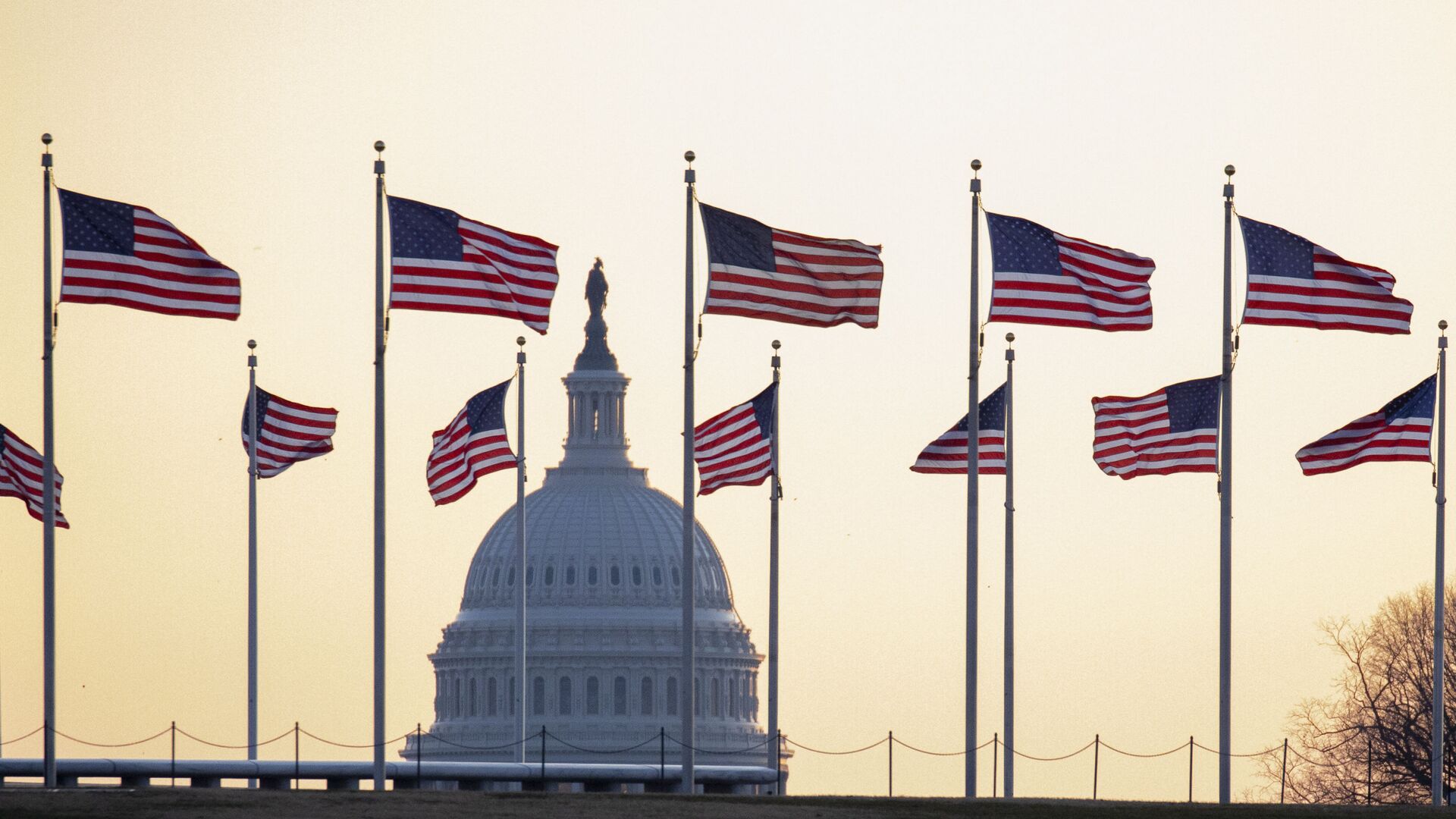 Американские флаги на фоне Капитолия в Вашингтоне, США - Sputnik Таджикистан, 1920, 24.07.2023