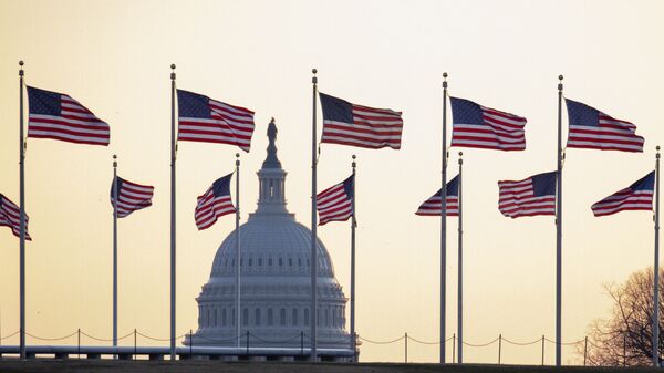 Американские флаги на фоне Капитолия в Вашингтоне, США - Sputnik Таджикистан
