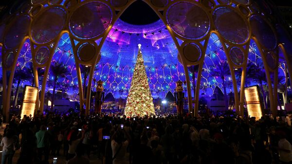Церемония зажжения Рождственской ели в рамках Экспо 2020 Дубае  - Sputnik Таджикистан