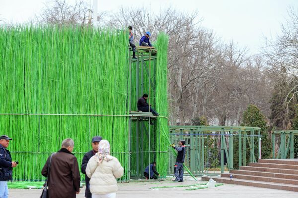 За процессом сбора наблюдали горожане, а после того, как он был установлен, местные жители поспешили делать фото на его фоне. - Sputnik Таджикистан