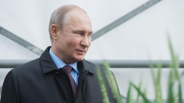 Президент РФ Владимир Путин во время посещения Национального центра зерна имени П. П. Лукьяненко  - Sputnik Таджикистан