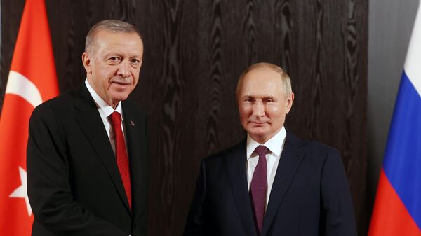  Президент РФ Владимир Путин и президент Турции Реджеп Тайип Эрдоган - Sputnik Тоҷикистон