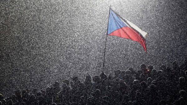 Чешский флаг развевается во время снегопада, архивное фото - Sputnik Таджикистан