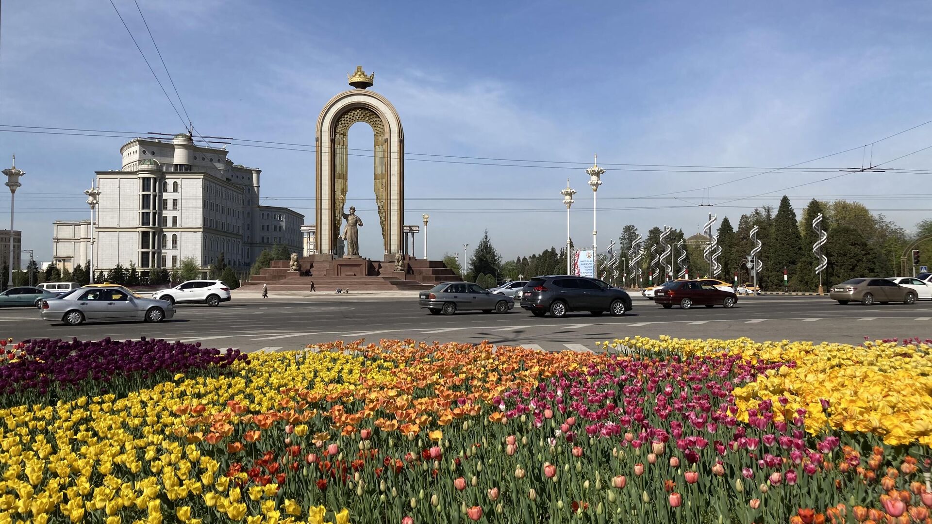 Цветы в городе Душанбе в центре города - Sputnik Таджикистан, 1920, 04.10.2023