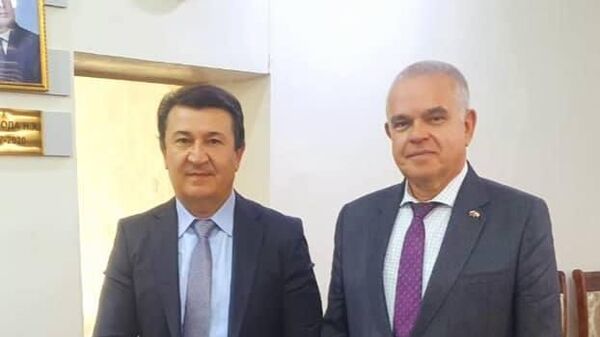 Встреча посла России в Таджикистане Семена Григорьева с главой Минздрава Джамолиддином Абдуллозодой - Sputnik Таджикистан