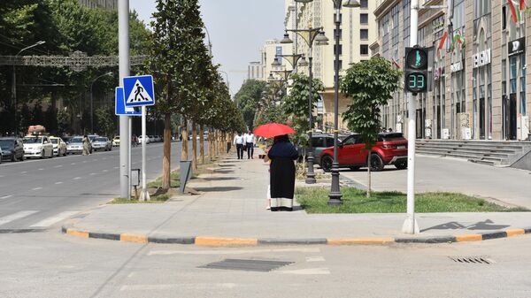 Женщина прячет от солнца под зонтиком в Душанбе - Sputnik Тоҷикистон