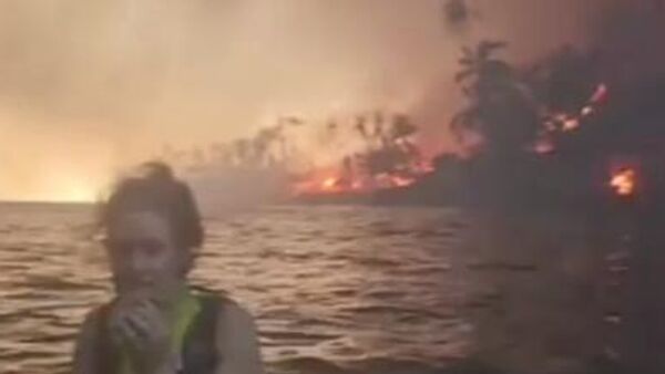 Люди спасаются от огня в воде в первые часы пожара на острове Мауи - Sputnik Таджикистан