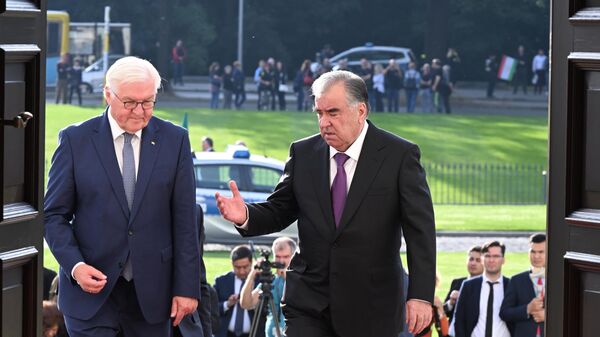 Президент Таджикистана Эмомали Рахмон (справа) и президент Германии Франк-Вальтер Штайнмайер  - Sputnik Тоҷикистон