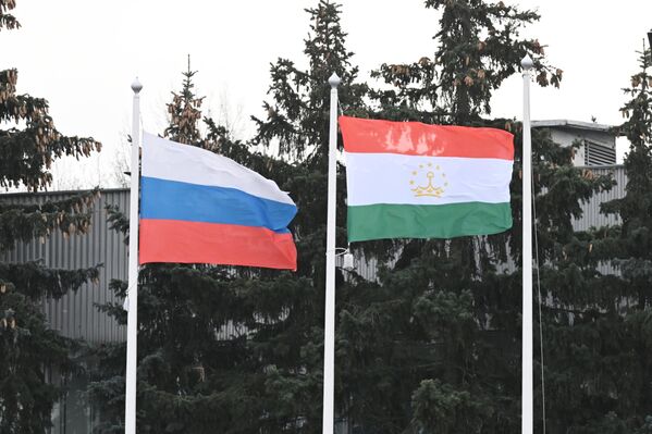 Флаги двух стран подняты на аэродроме Внуково-2, где приземлился самолет таджикского лидера. - Sputnik Таджикистан