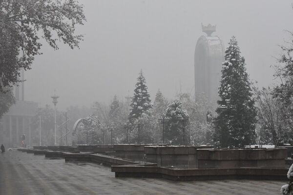 В снежном убранстве и главная площадь столицы - Исмоила Сомони. - Sputnik Таджикистан