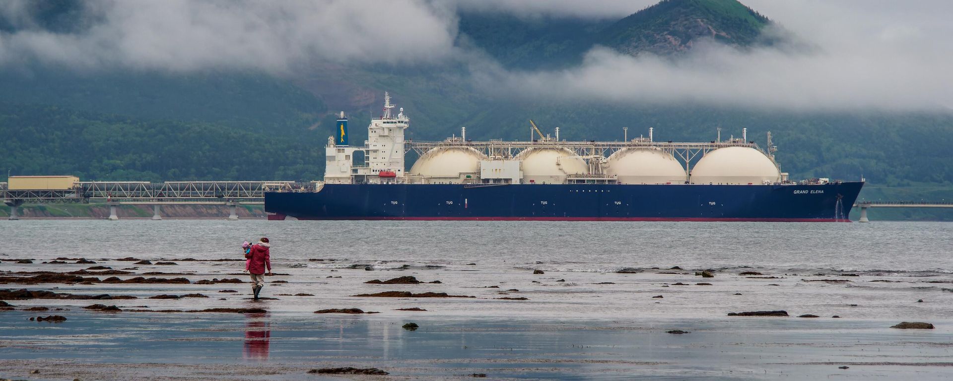 Танкер-газовоз Grand Elena у причала завода по производству СПГ в п. Пригородное.   - Sputnik Тоҷикистон, 1920, 19.07.2026