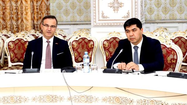Встреча председателя Национального банка Таджикистана Фирдавса Толибзода с послом Турции в Душанбе Умутом Аджаром - Sputnik Таджикистан