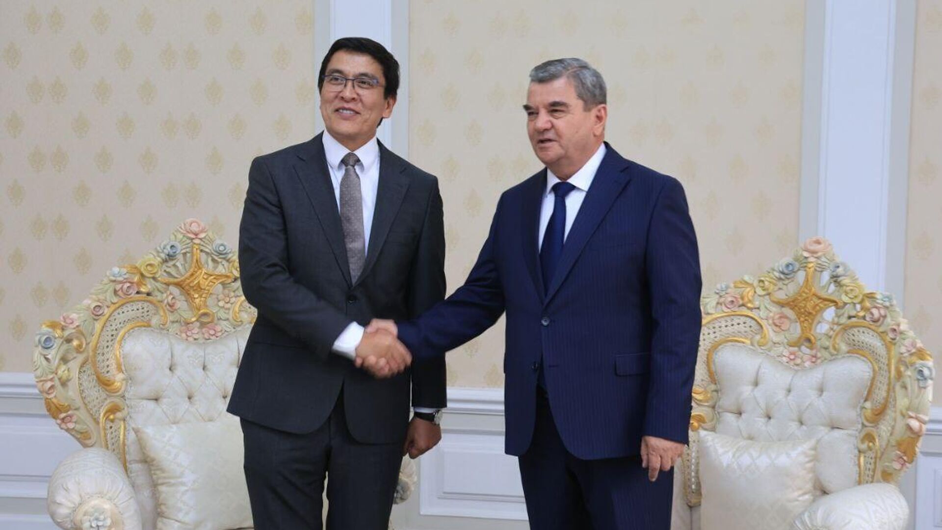 Встреча заместителя Председателя Кабинета Министров Эдиля Байсалова с вице-премьер-министром Таджикистана Зиезодой Сулаймон Ризои - Sputnik Таджикистан, 1920, 09.09.2024