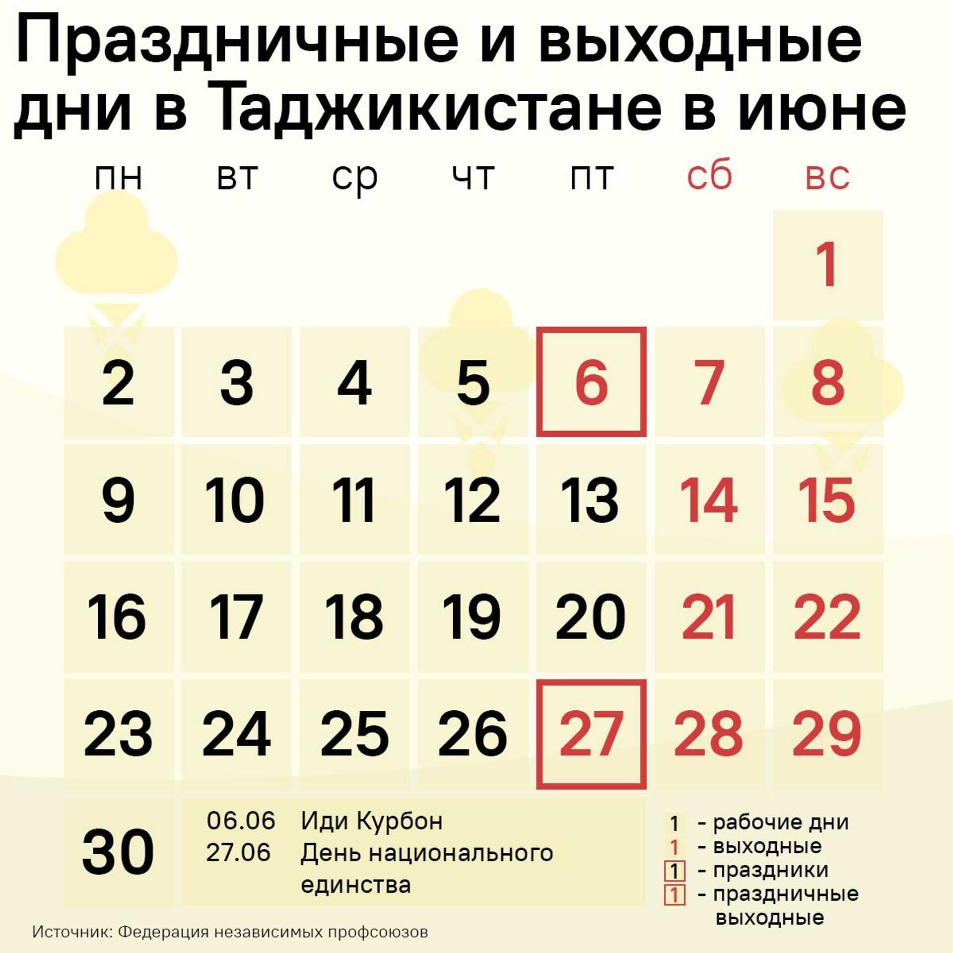 Праздничные и выходные дни в Таджикистане в июне - Sputnik Таджикистан, 1920, 29.05.2025