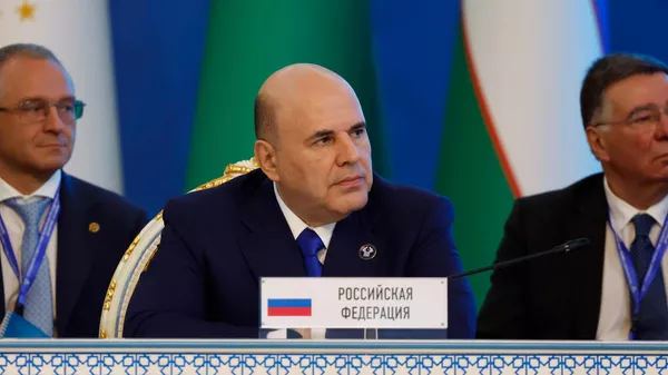 Председатель правительства РФ Михаил Мишустин на заседании Совета глав правительств Содружества Независимых Государств (СНГ) в Душанбе. - Sputnik Тоҷикистон