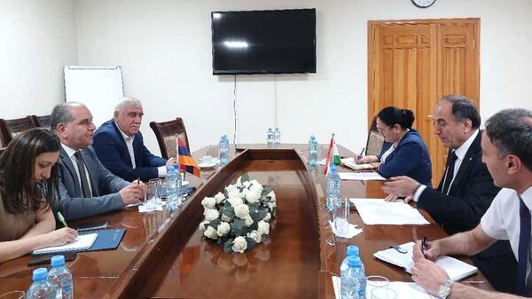 встреча Министра транспорта Республики Таджикистан Азим Иброхима с Чрезвычайным и Полномочным послом Республики Армения Арменом Гевондяном - Sputnik Тоҷикистон