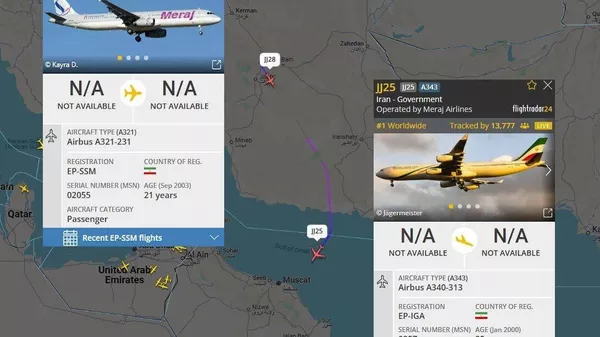 Тибқи маълумоти Flightradar, ҳавопаймоҳои эронӣ дар пасманзари шиддатнокӣ бо Исроил ба Уммон парвоз кардааст - Sputnik Тоҷикистон