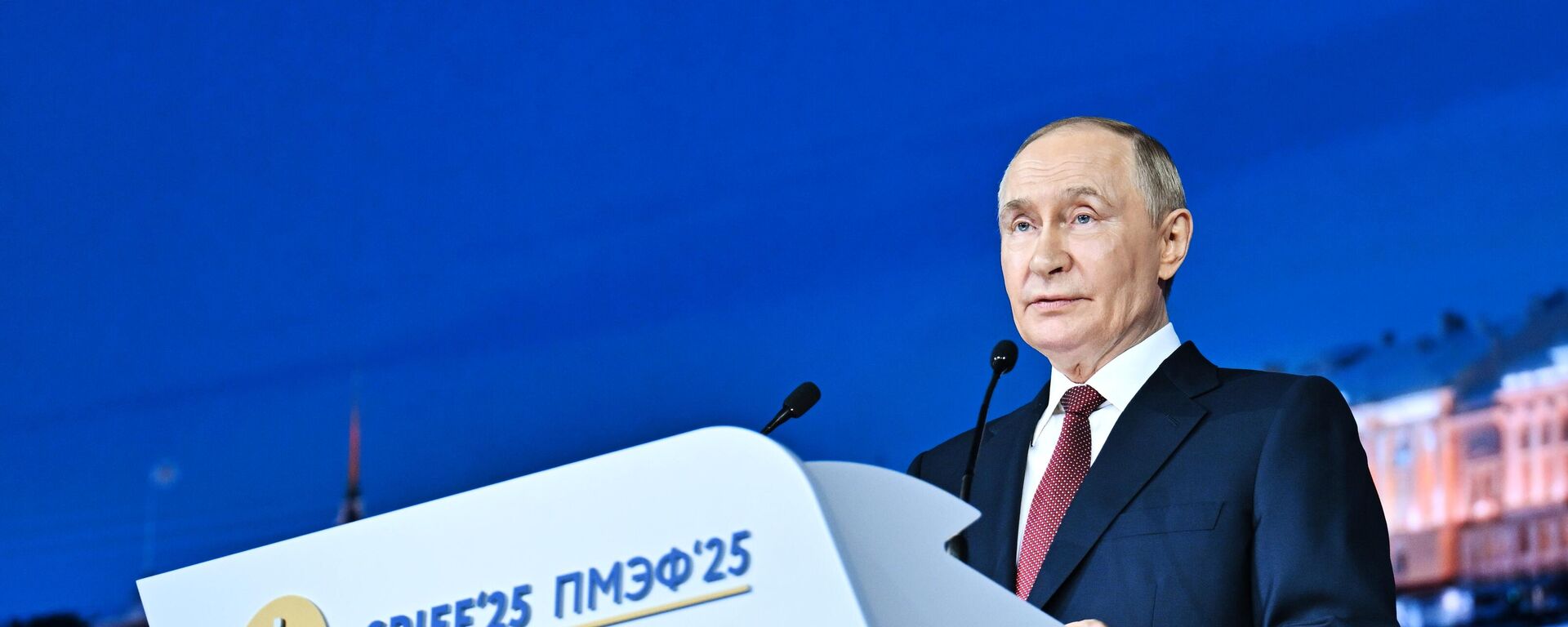  Президент РФ Владимир Путин на пленарном заседании XXVIII Петербургского международного экономического форума - Sputnik Таджикистан, 1920, 20.06.2025